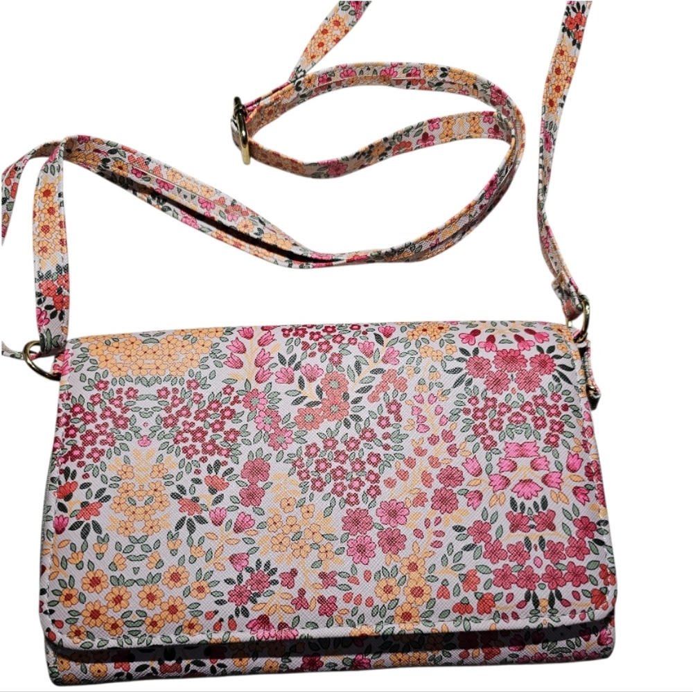 Mundi Late Autumn Bloom Floral Flap Organizer Crossbody RFID Wallet Purse